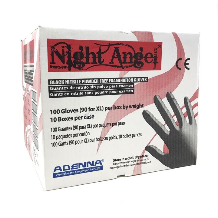 Large - Adenna's Night Angel® Black Nitrile Powder Free Exam Gloves -10Boxes(1Case)
