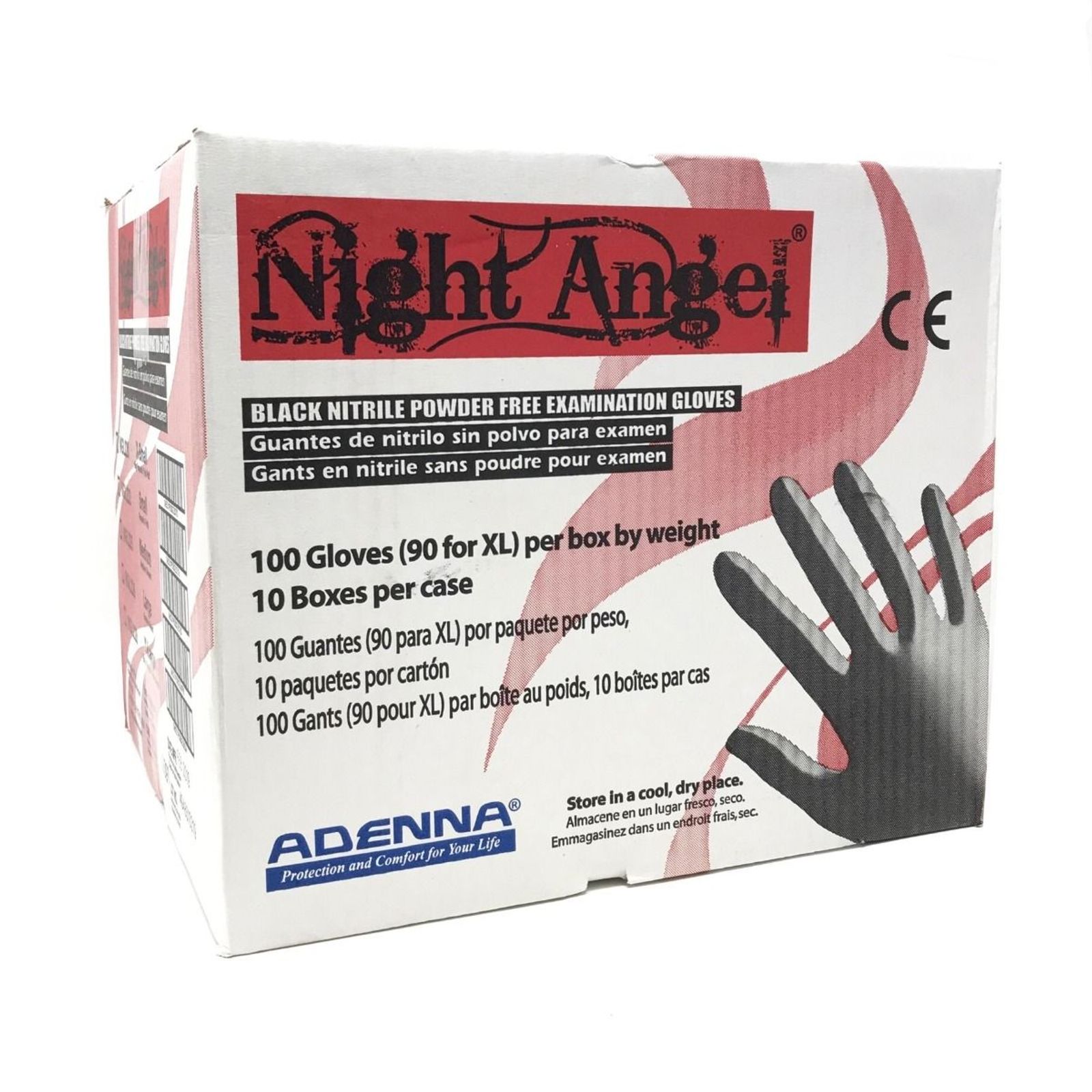 Large - Adenna's Night Angel® Black Nitrile Powder Free Exam Gloves -10Boxes(1Case)
