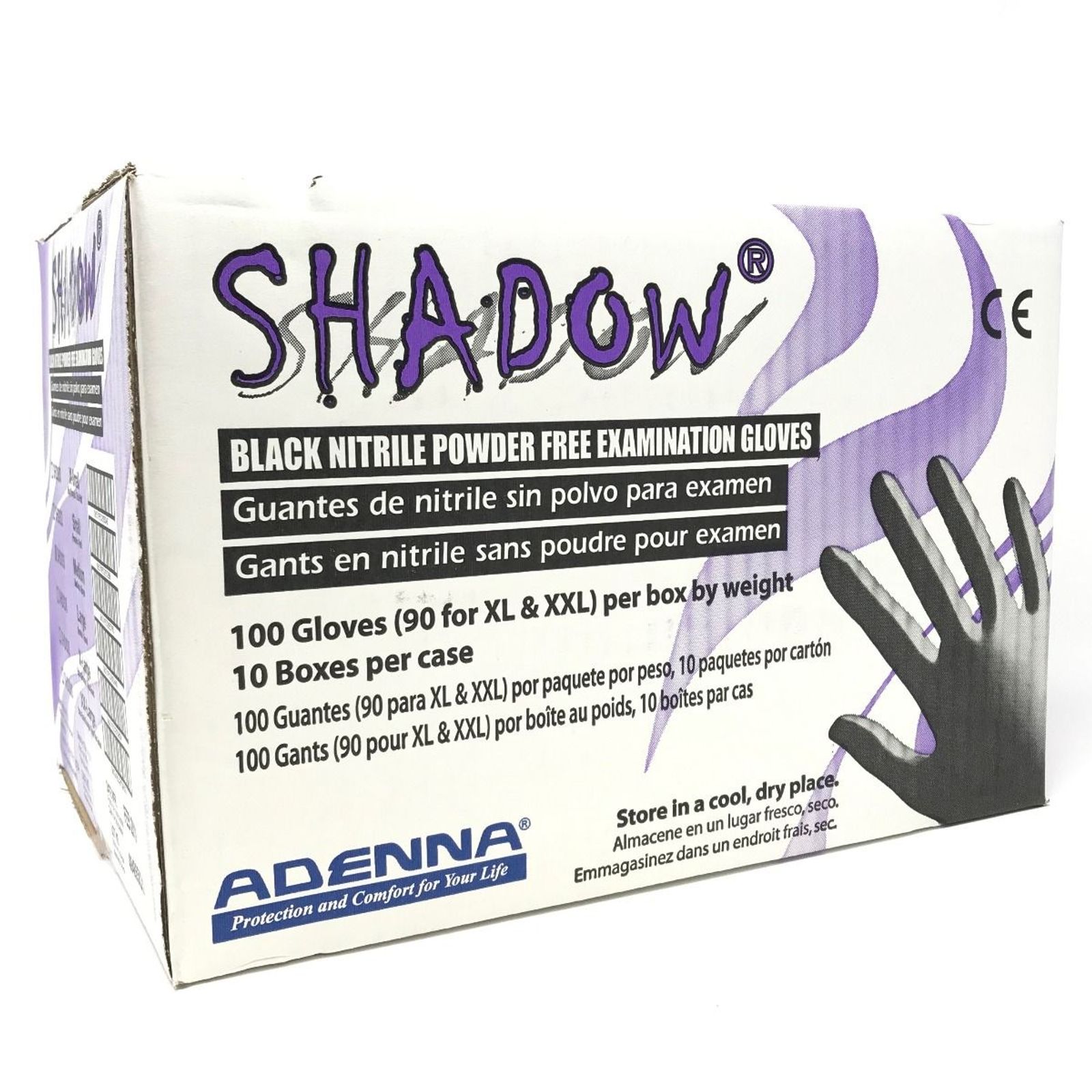Medium - Adenna's Shadow® Black Nitrile Powder Free Exam Gloves -10Boxes(1Case)