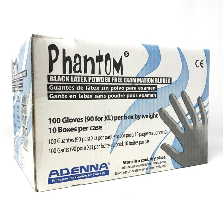 Medium - Adenna's Phantom® Black Latex Powder Free Examination Gloves -10Boxes(1Case)