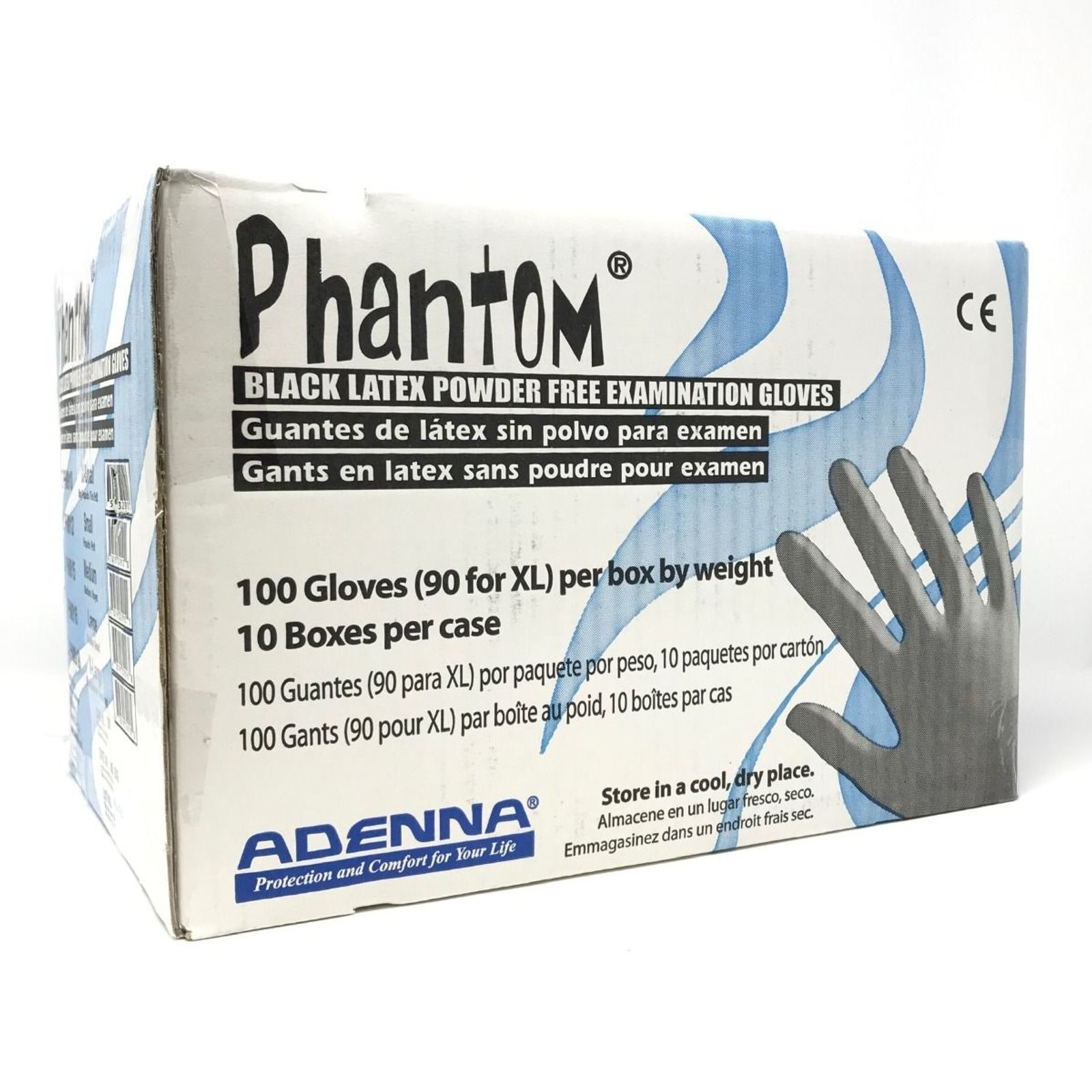 Large - Adenna's Phantom® Black Latex Powder Free Examination Gloves -10Boxes(1Case)